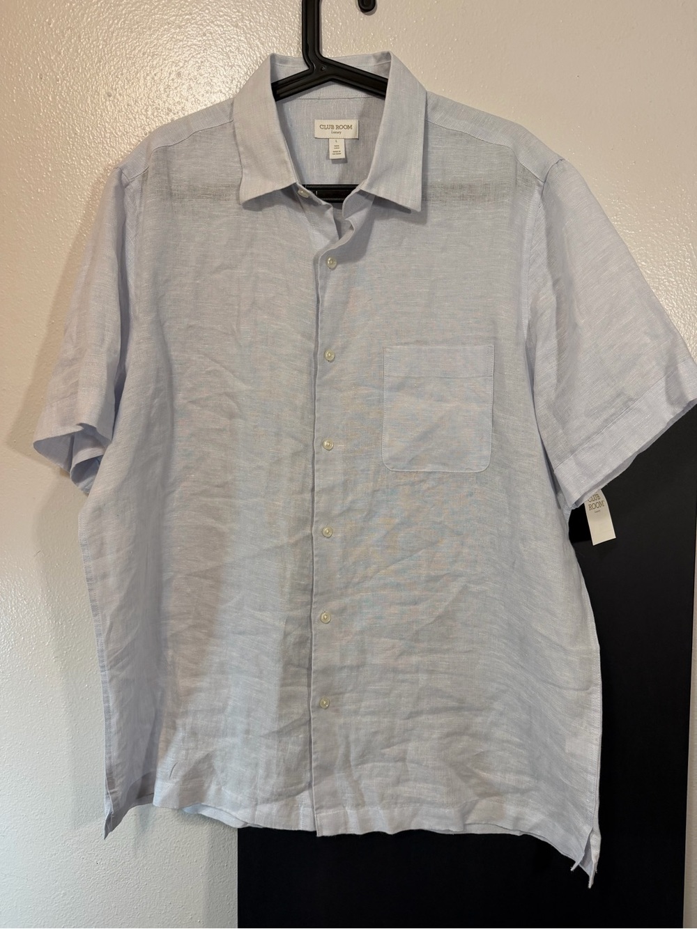 Club Room Luxury 100% Linen Button-Up Shirt Men's Light Blue Short Sleeve Large